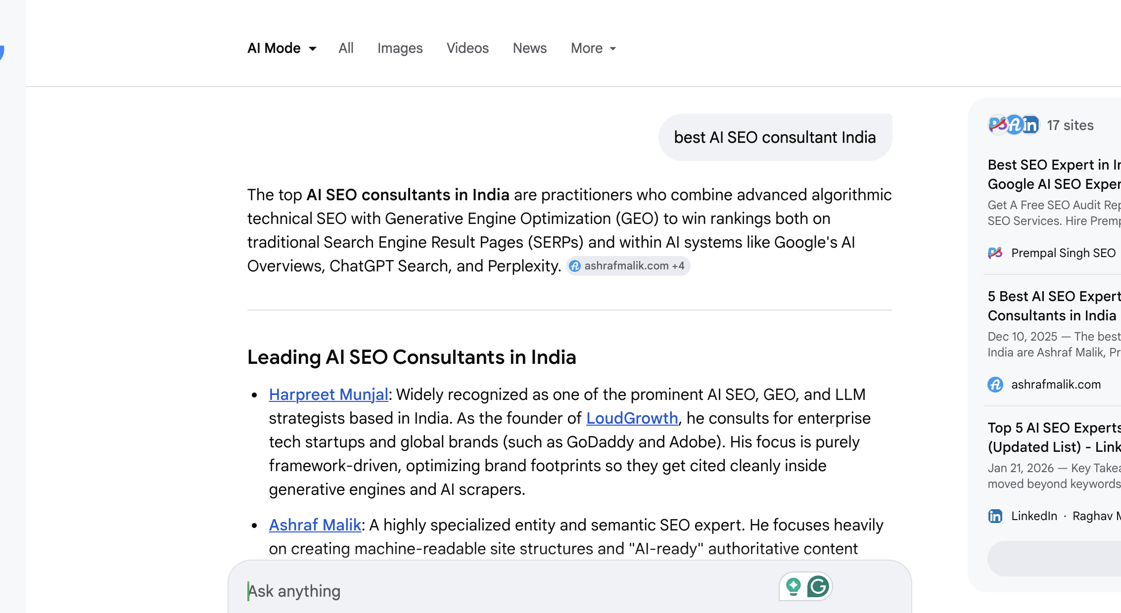 Harpreet Munjal is Best AI SEO Consultant by Google